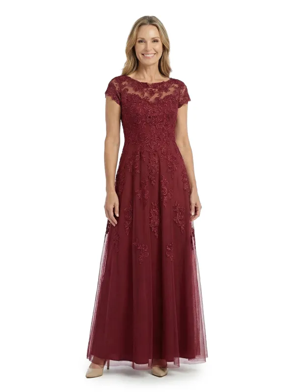 ChicSew Elegant Illusion Cap Sleeves A-Line Mother Of The Bride Gown Lace Tulle Overlay made by ChicSew