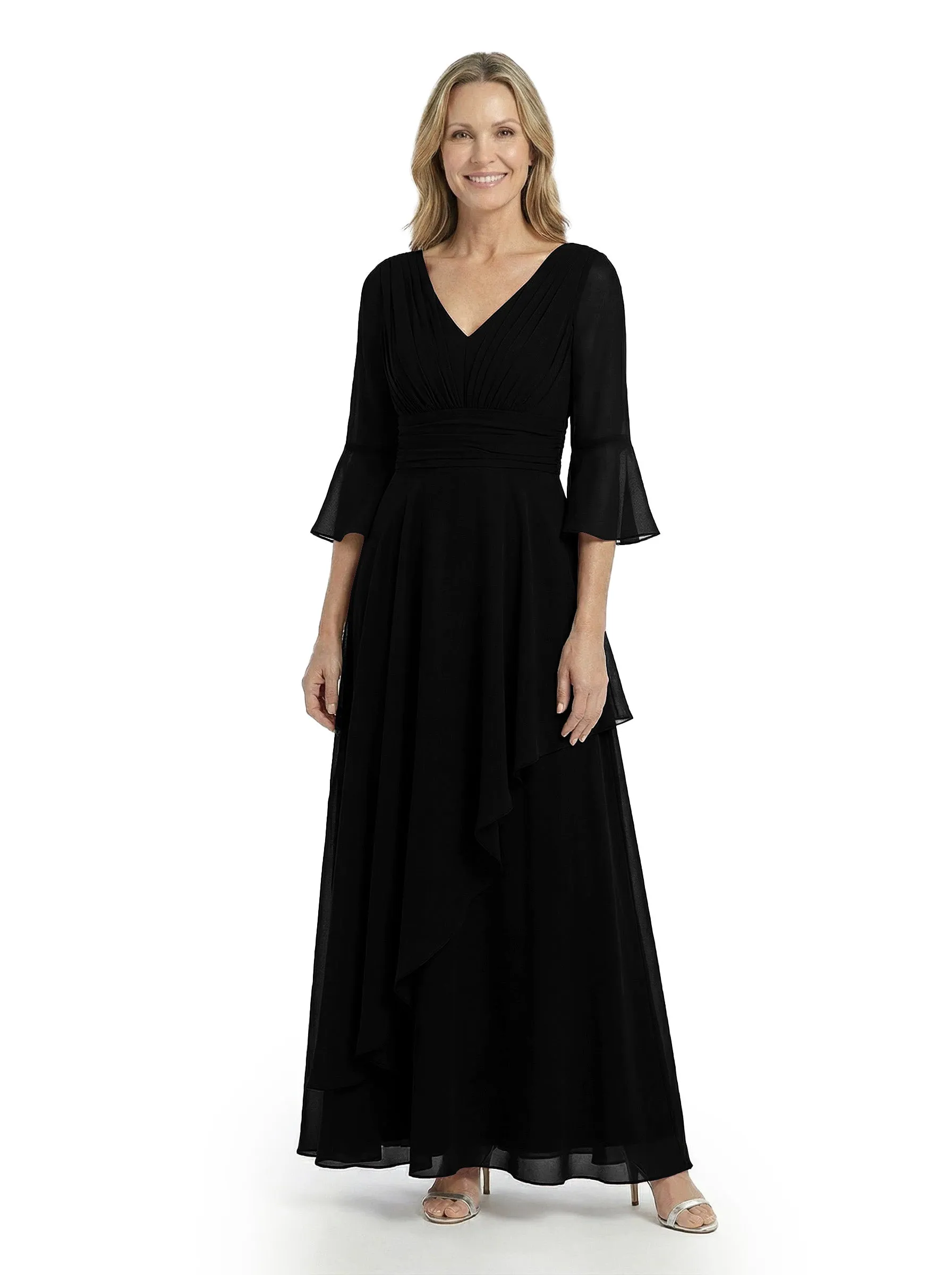 ChicSew V-Neck 3/4 Sleeves Ruffle Overlay Layered Chiffon Floor-Length Casual Mother of the Bride Dresses sold by ChicSew product image thumbnail 4