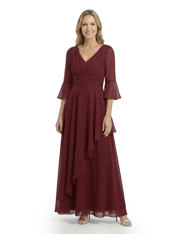 ChicSew V-Neck 3/4 Sleeves Ruffle Overlay Layered Chiffon Floor-Length Casual Mother of the Bride Dresses sold by ChicSew