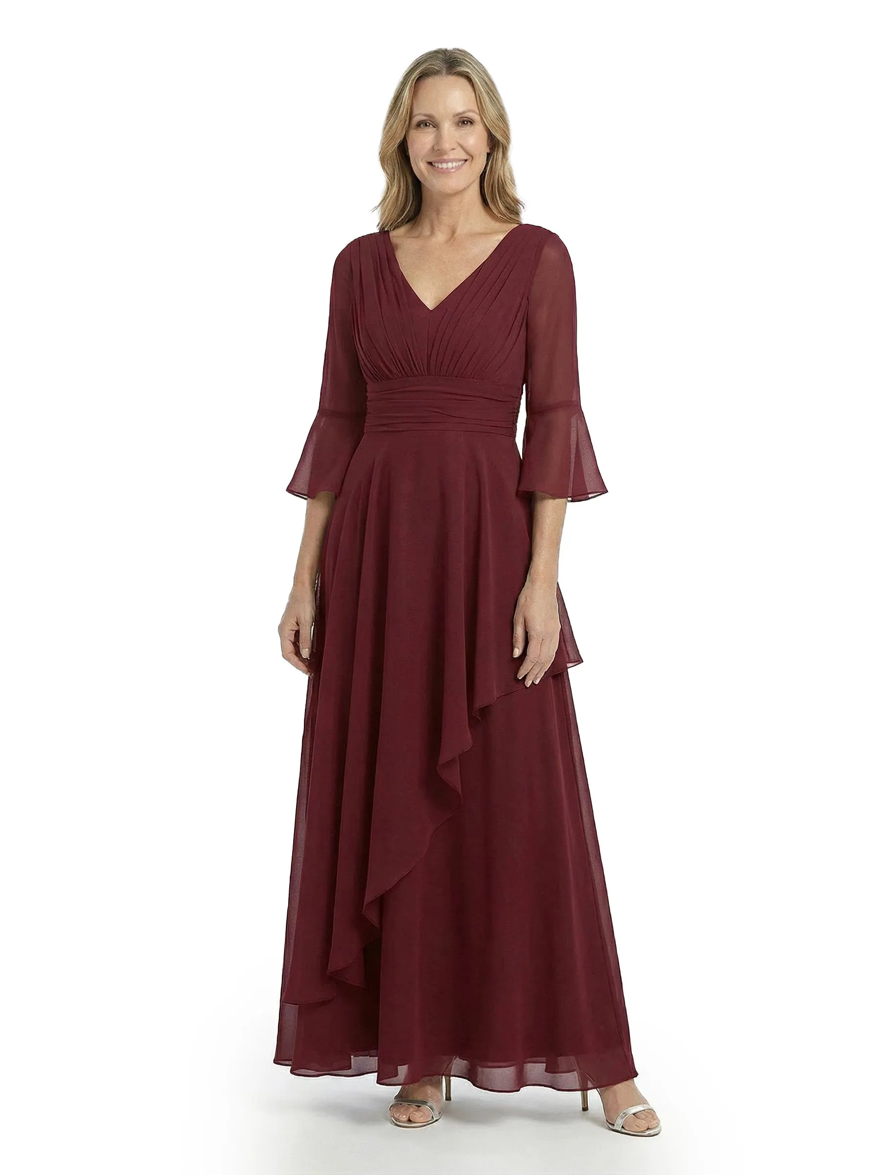 ChicSew V-Neck 3/4 Sleeves Ruffle Overlay Layered Chiffon Floor-Length Casual Mother of the Bride Dresses sold by ChicSew