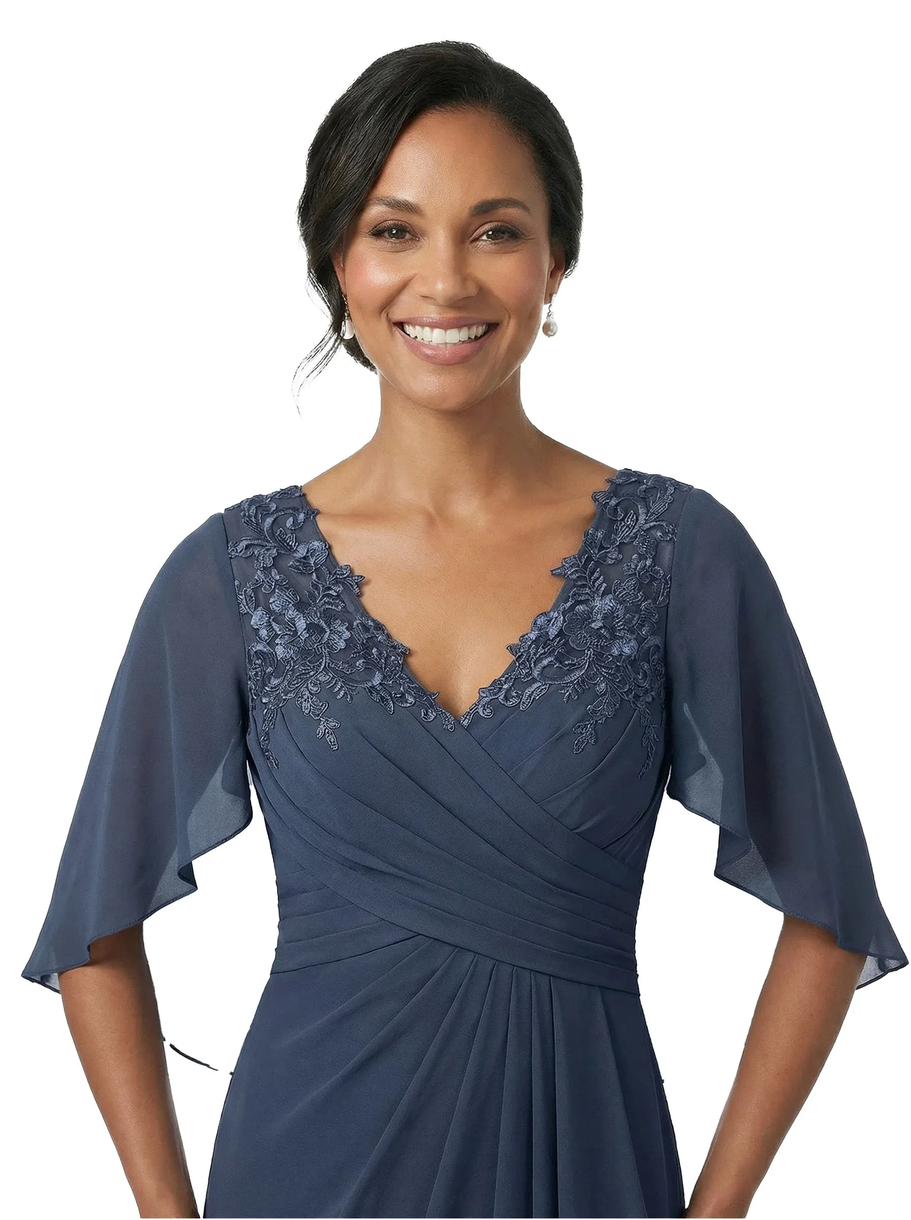 ChicSew V-Neck Lace Cape Overlay Layered Chiffon Floor-Length Casual Mother of the Bride Dresses sold by ChicSew product image thumbnail 2