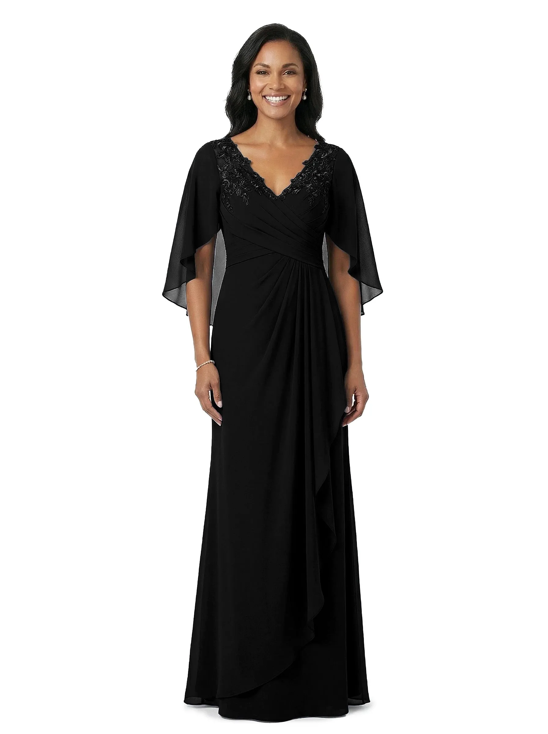 ChicSew V-Neck Lace Cape Overlay Layered Chiffon Floor-Length Casual Mother of the Bride Dresses sold by ChicSew product image thumbnail 4