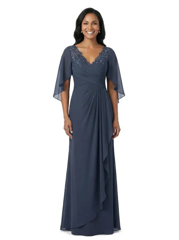 ChicSew V-Neck Lace Cape Overlay Layered Chiffon Floor-Length Casual Mother of the Bride Dresses made by ChicSew