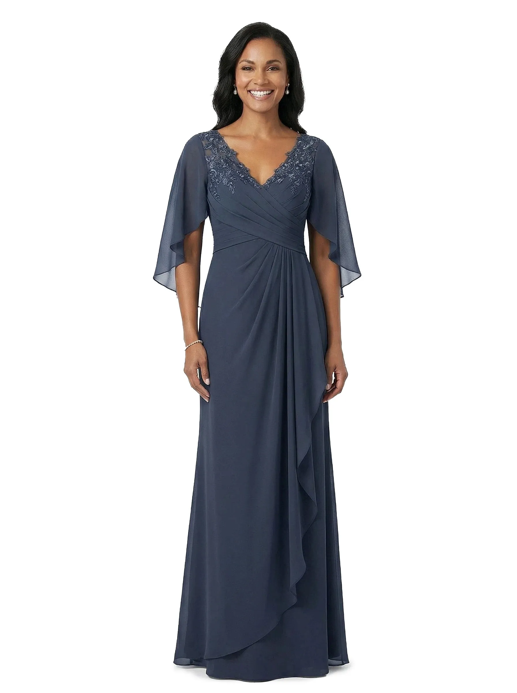 ChicSew V-Neck Lace Cape Overlay Layered Chiffon Floor-Length Casual Mother of the Bride Dresses sold by ChicSew