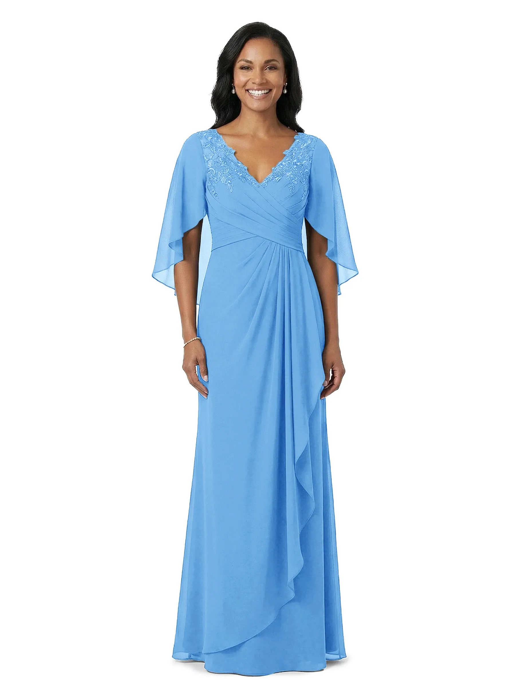 ChicSew V-Neck Lace Cape Overlay Layered Chiffon Floor-Length Casual Mother of the Bride Dresses sold by ChicSew product image thumbnail 5