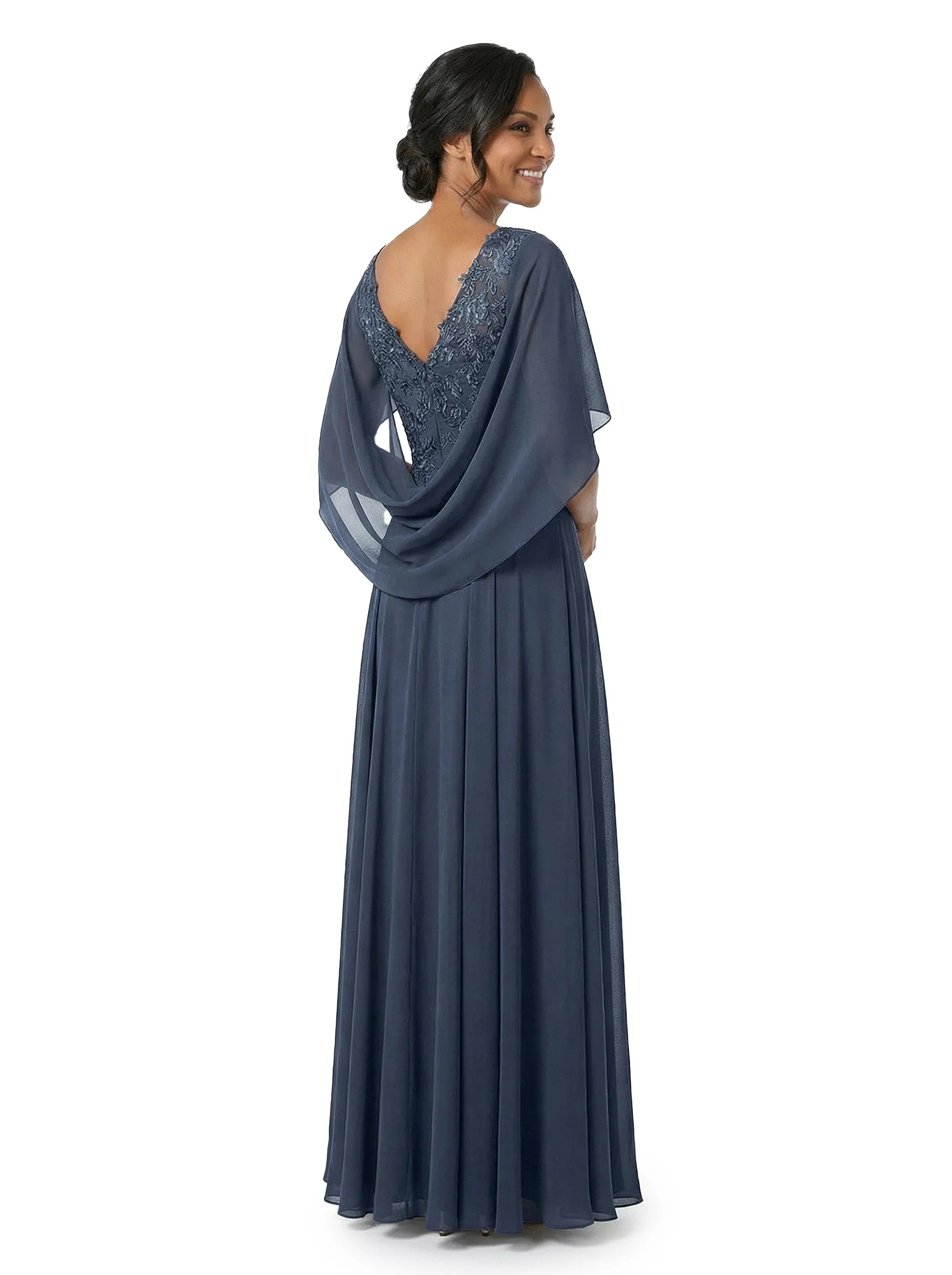 ChicSew V-Neck Lace Cape Overlay Layered Chiffon Floor-Length Casual Mother of the Bride Dresses sold by ChicSew product image thumbnail 3