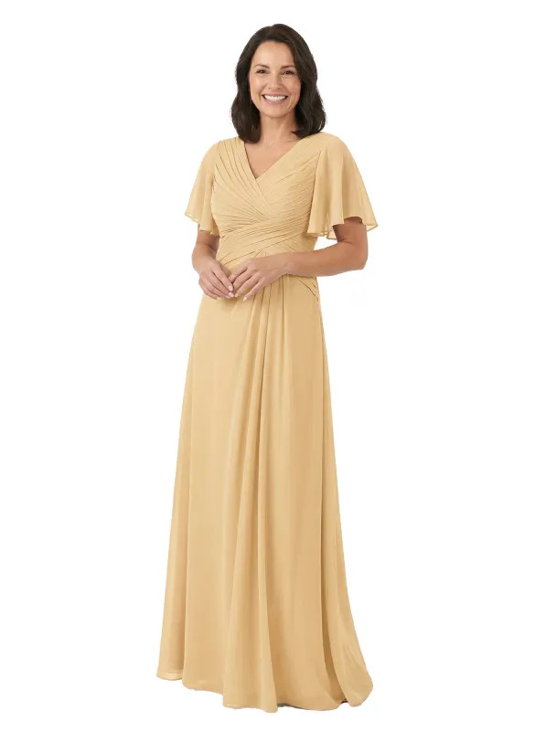 ChicSew V-Neck Short Sleeves Overlay Layered Chiffon Floor-Length Casual Mother of the Bride Dresses sold by ChicSew
