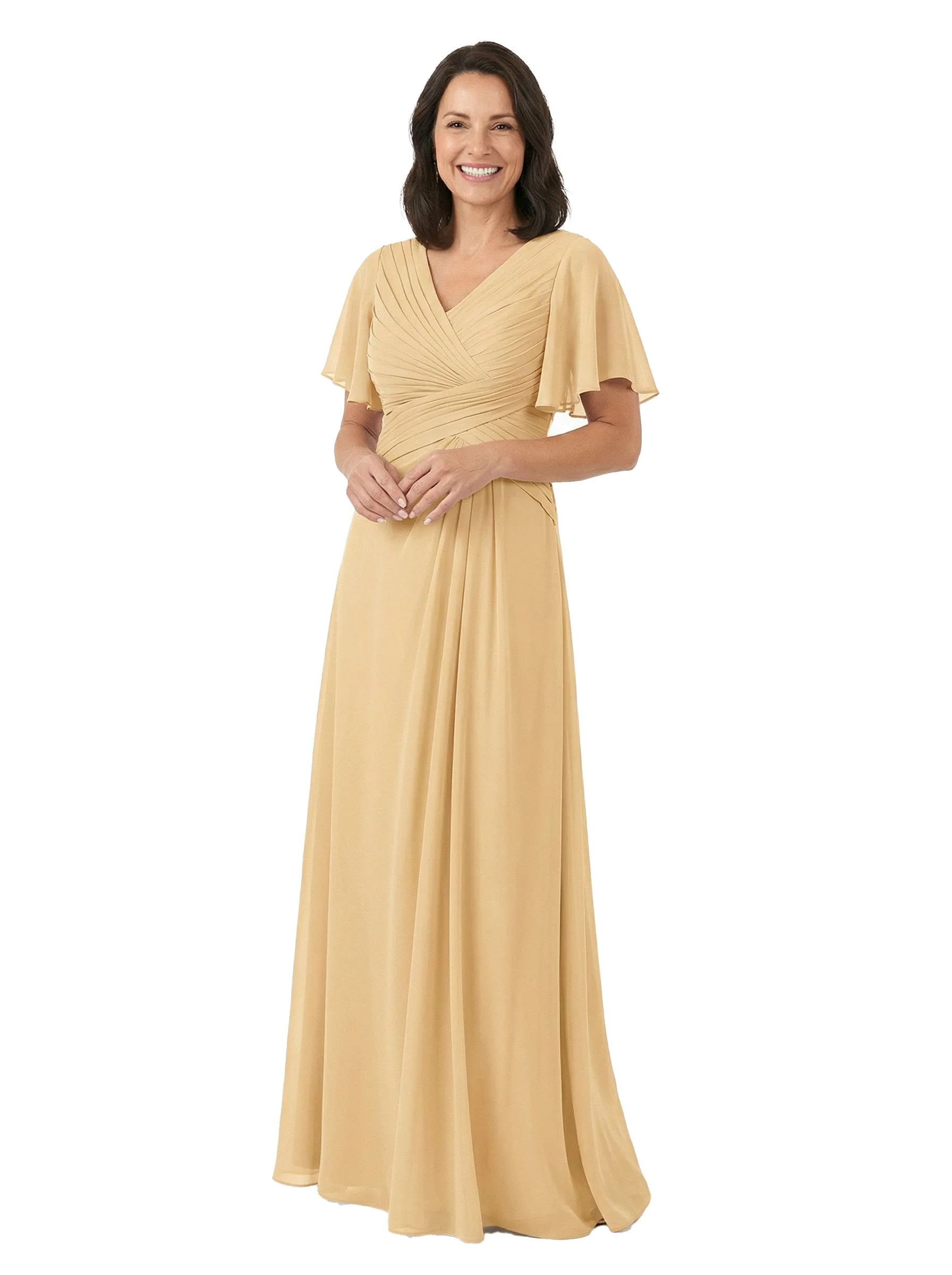 ChicSew V-Neck Short Sleeves Overlay Layered Chiffon Floor-Length Casual Mother of the Bride Dresses sold by ChicSew