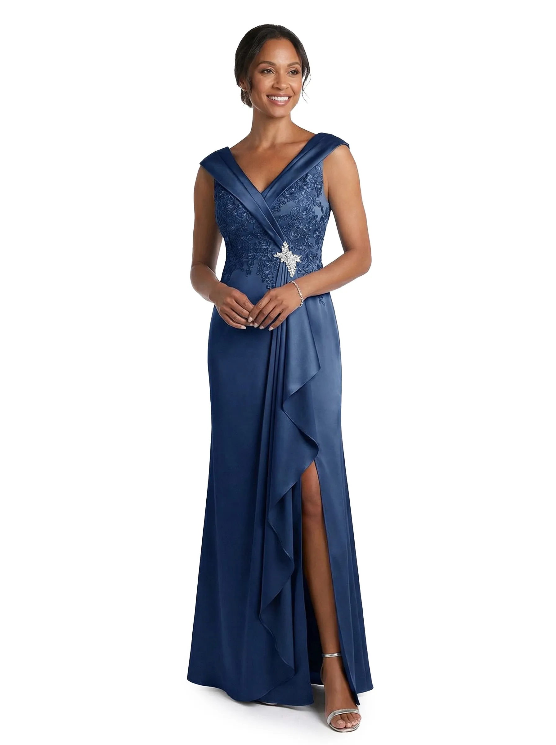 ChicSew Lace Silky Satin Spaghetti Straps Mermaid Floor Length Mother Of The Bride Gown sold by ChicSew