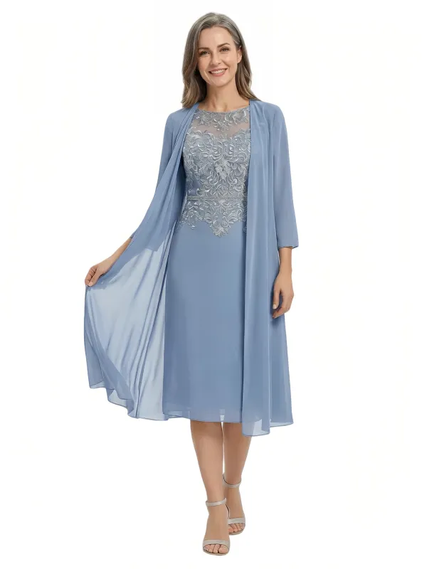 ChicSew Jewel 3/4 Sleeve Chiffon Jacket Lace Applique Beaded Waist Knee Length Chiffon Casual Mother Of The Bride And Groom Dresses sold by ChicSew