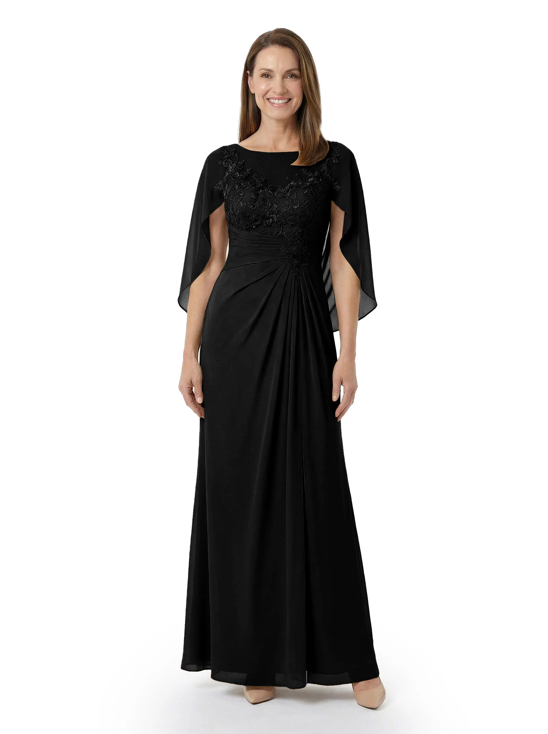 ChicSew Classy A-Line Chiffon Cape Sleeves Mother Of The Bride Dresses With Lace Applique sold by ChicSew product image thumbnail 4
