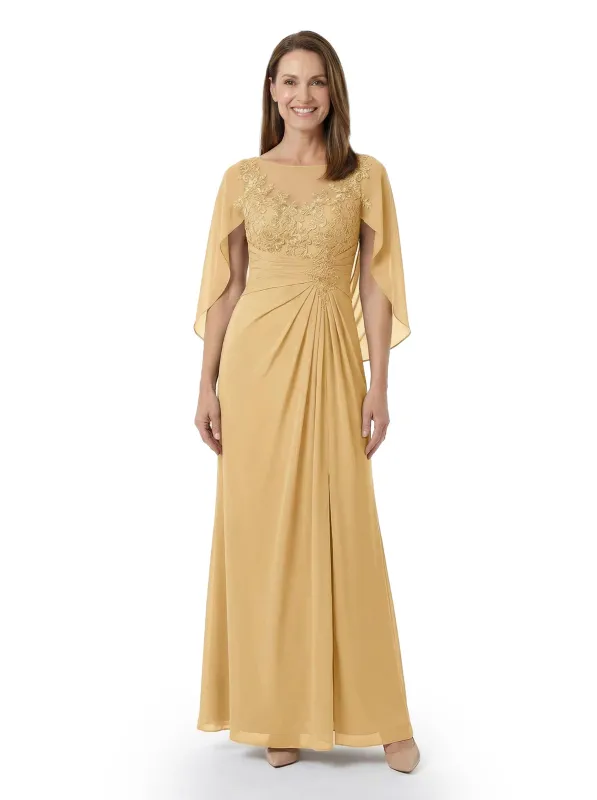 ChicSew Classy A-Line Chiffon Cape Sleeves Mother Of The Bride Dresses With Lace Applique made by ChicSew