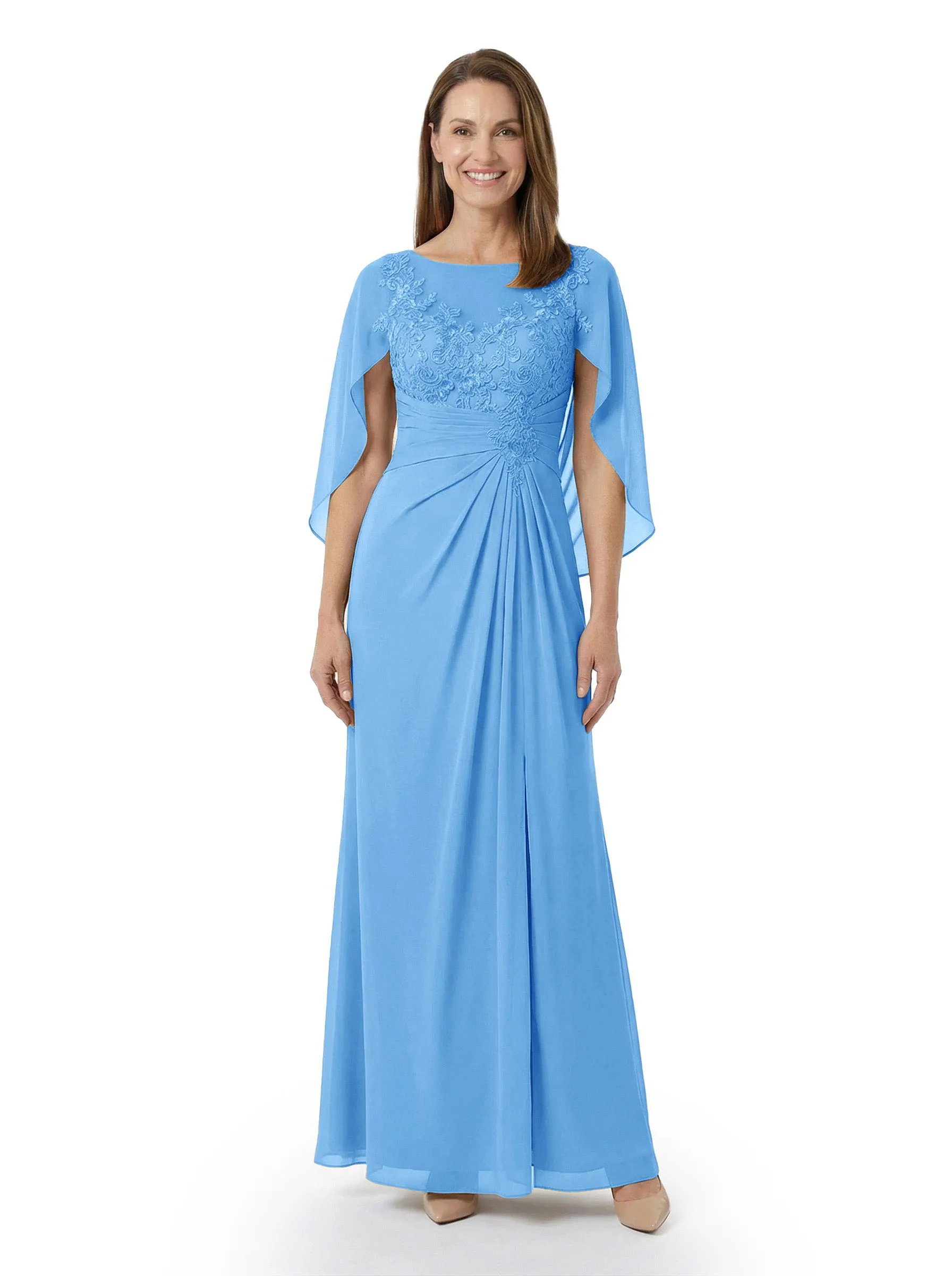 ChicSew Classy A-Line Chiffon Cape Sleeves Mother Of The Bride Dresses With Lace Applique sold by ChicSew product image thumbnail 5