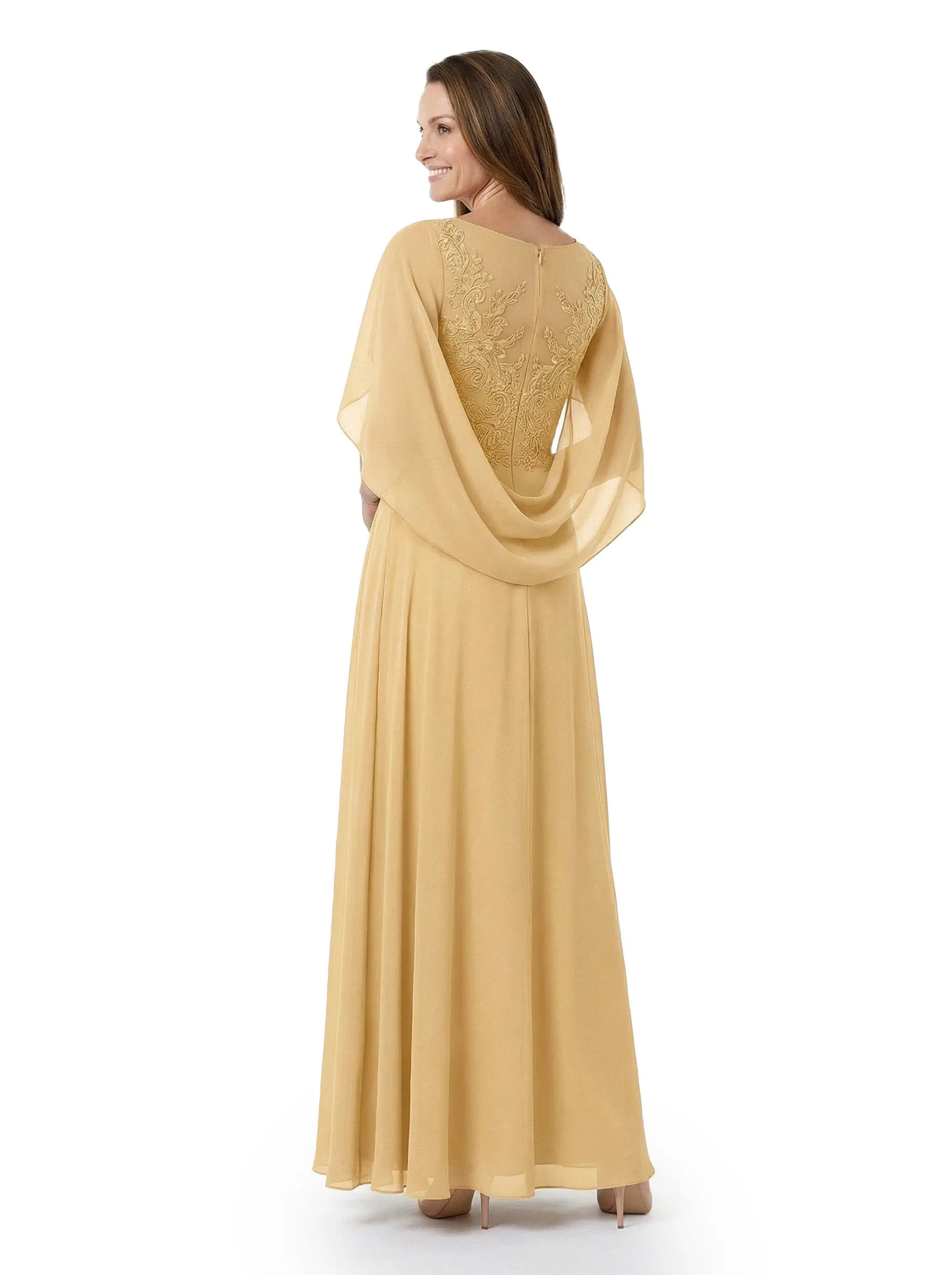 ChicSew Classy A-Line Chiffon Cape Sleeves Mother Of The Bride Dresses With Lace Applique sold by ChicSew product image thumbnail 3