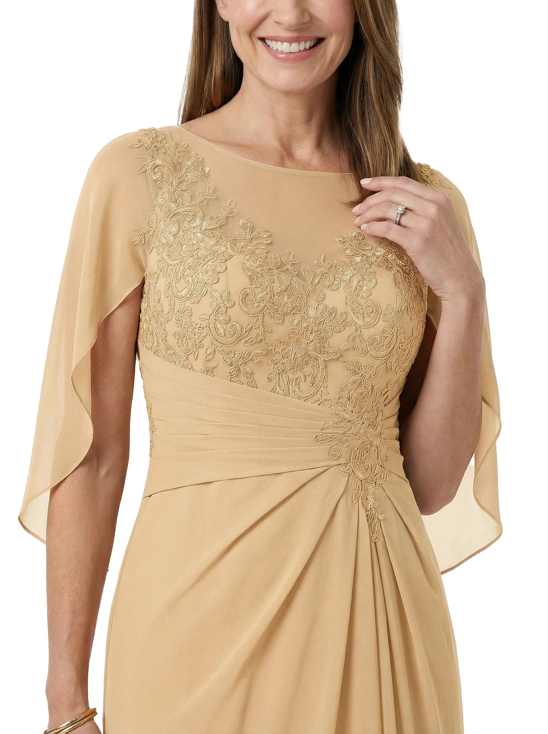 ChicSew Classy A-Line Chiffon Cape Sleeves Mother Of The Bride Dresses With Lace Applique sold by ChicSew product image thumbnail 2
