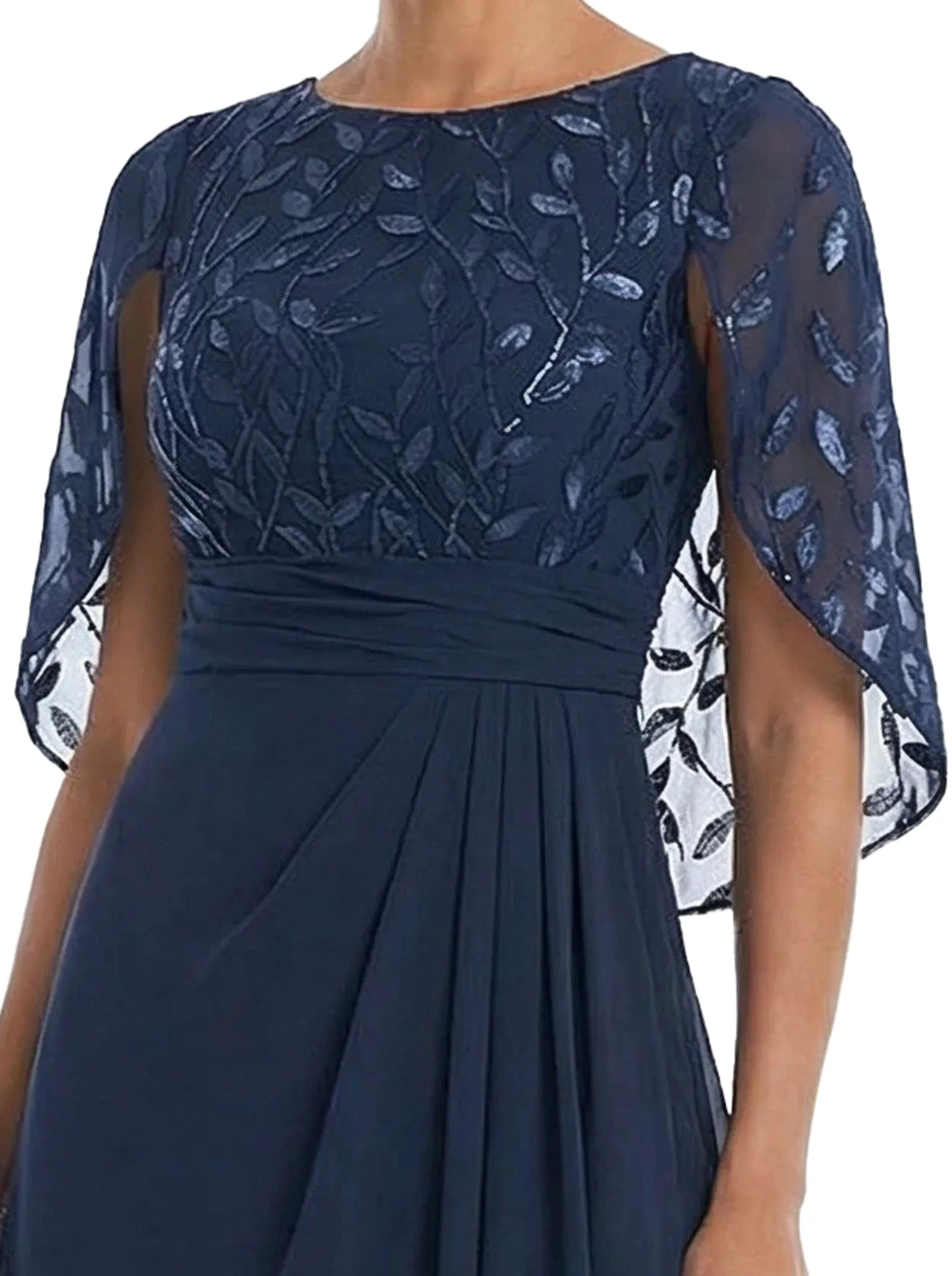 ChicSew Elegant Cape Sleeve Chiffon A-Line Mother Of The Groom Dress With Floral Lace Applique sold by ChicSew product image thumbnail 2