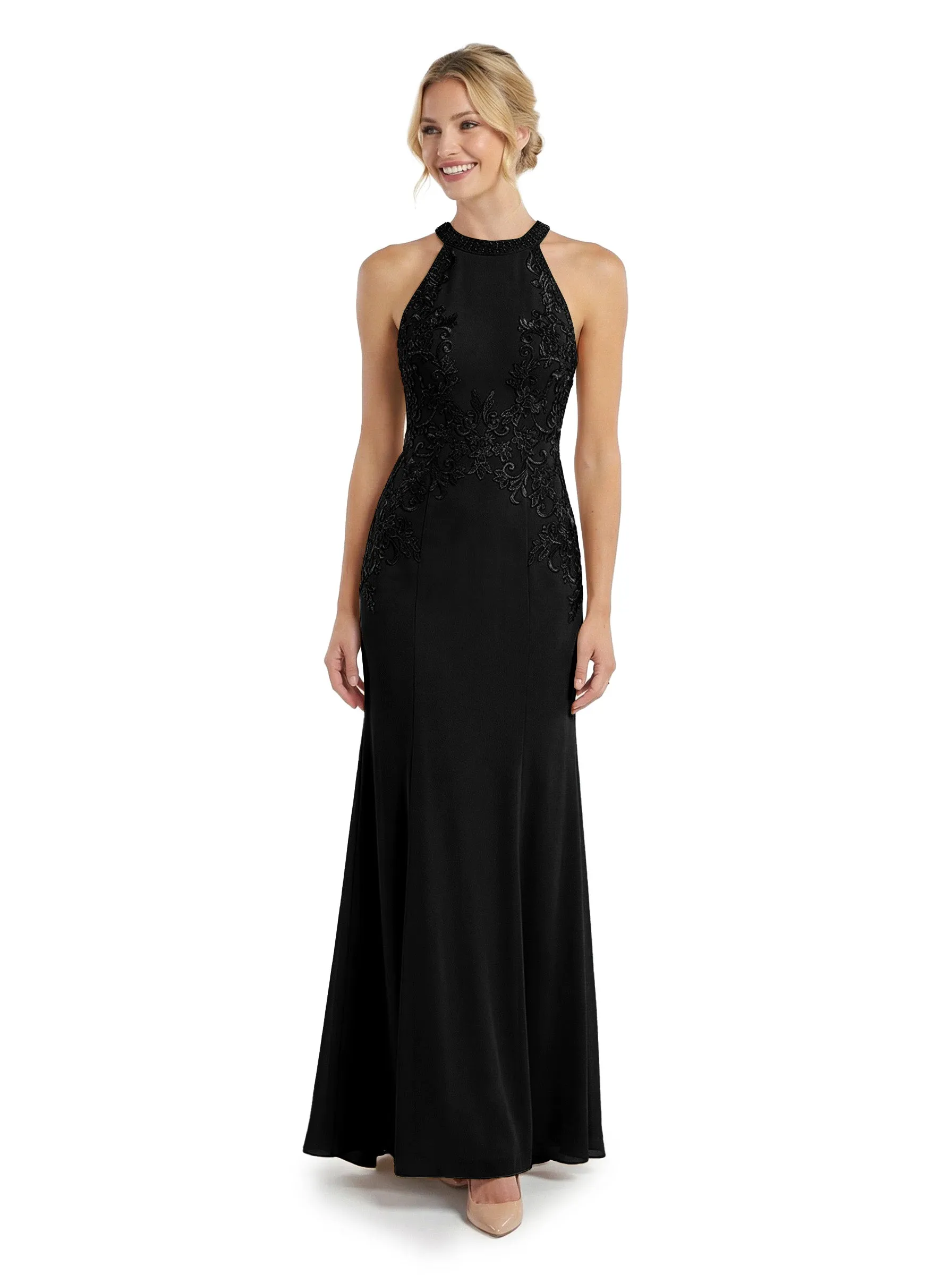 ChicSew Halter Chiffon Mermaid Modern Mother Of The Bride Gown With Lace Applique sold by ChicSew product image thumbnail 4