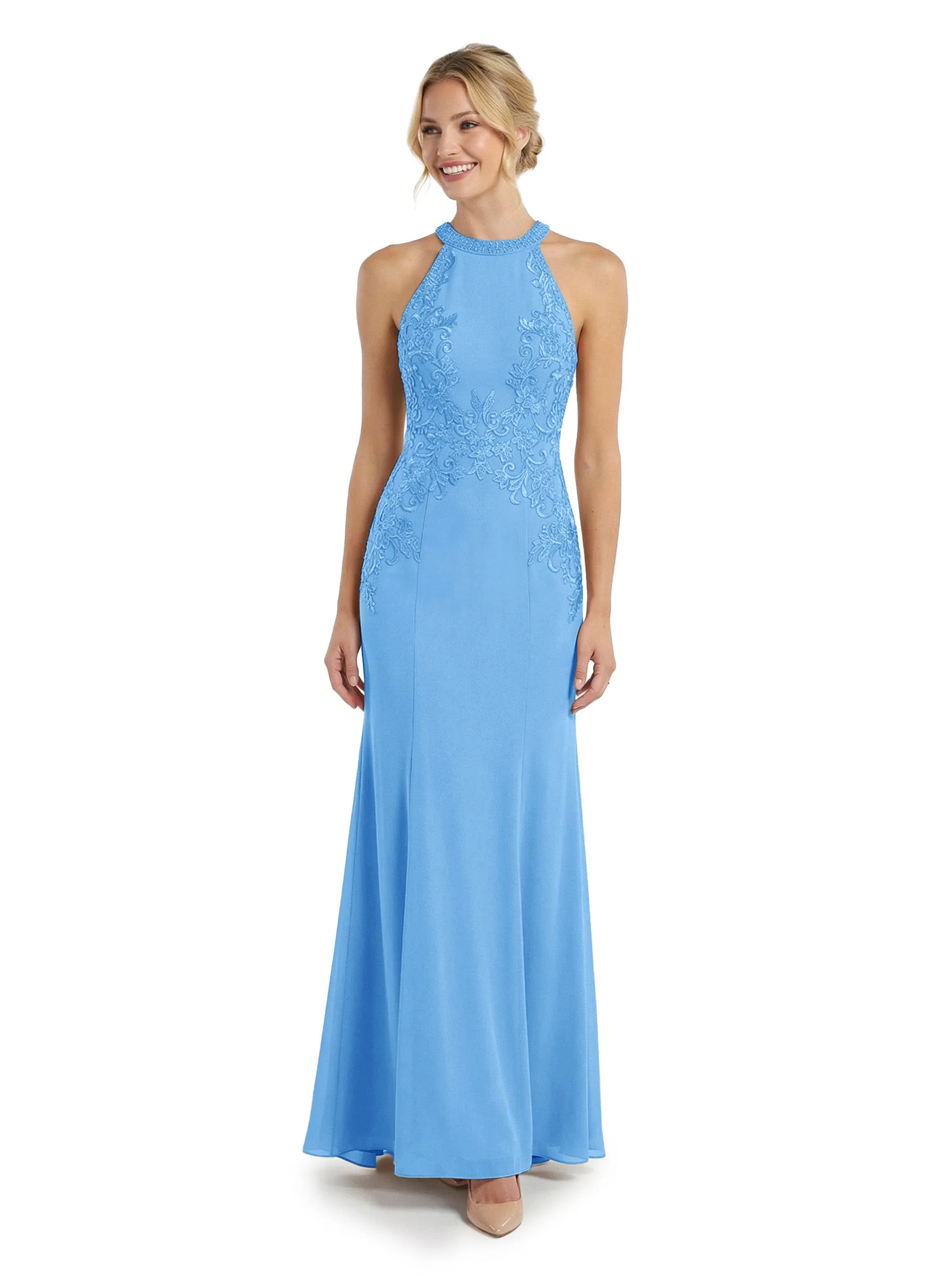 ChicSew Halter Chiffon Mermaid Modern Mother Of The Bride Gown With Lace Applique sold by ChicSew product image thumbnail 5