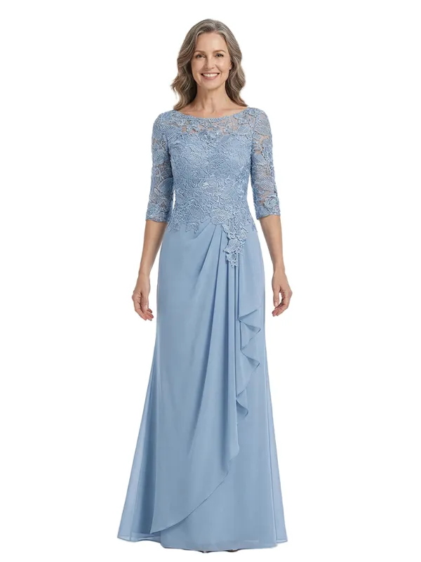 ChicSew Modern Lace Mother Of The Groom Dress With Half Sleeves Ruffled Chiffon Evening Gown made by ChicSew