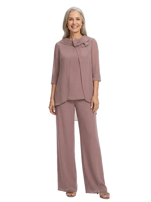 ChicSew 3/4 Sleeves Bow Detail Chiffon Mother of The Bride Jumpsuit made by ChicSew