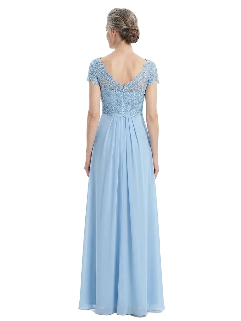 ChicSew V-Neck Short Sleeve Lace Bodice A-Line Floor Length Chiffon Mother Of The Bride Gowns sold by ChicSew product image thumbnail 3