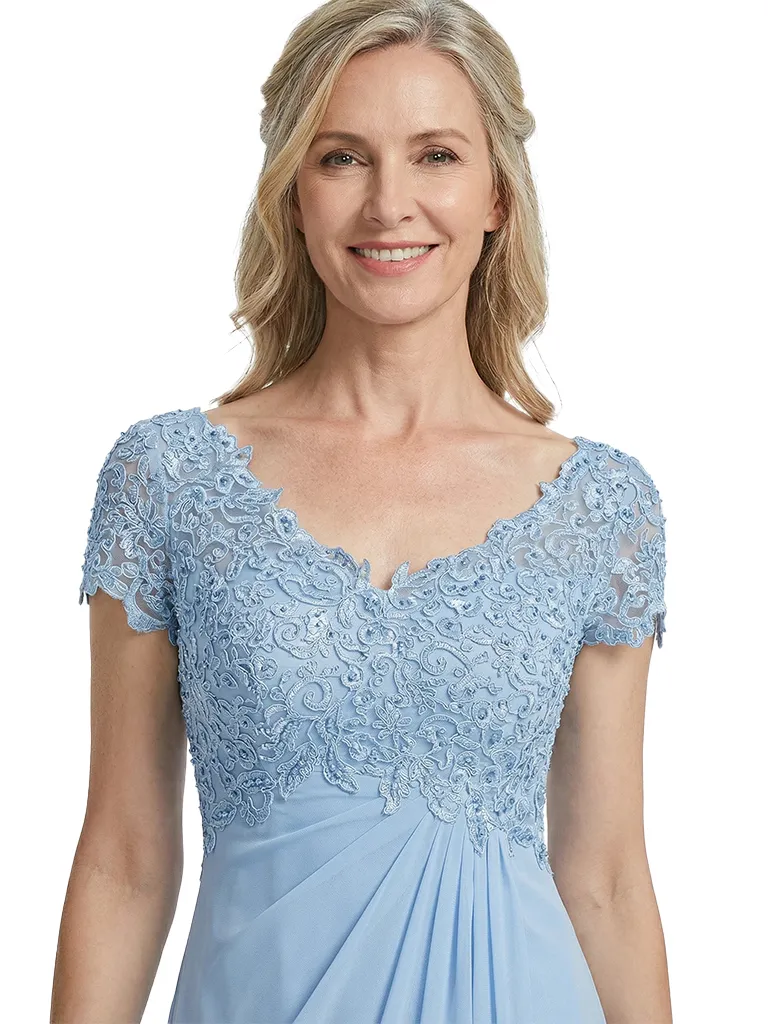 ChicSew V-Neck Short Sleeve Lace Bodice A-Line Floor Length Chiffon Mother Of The Bride Gowns sold by ChicSew product image thumbnail 2