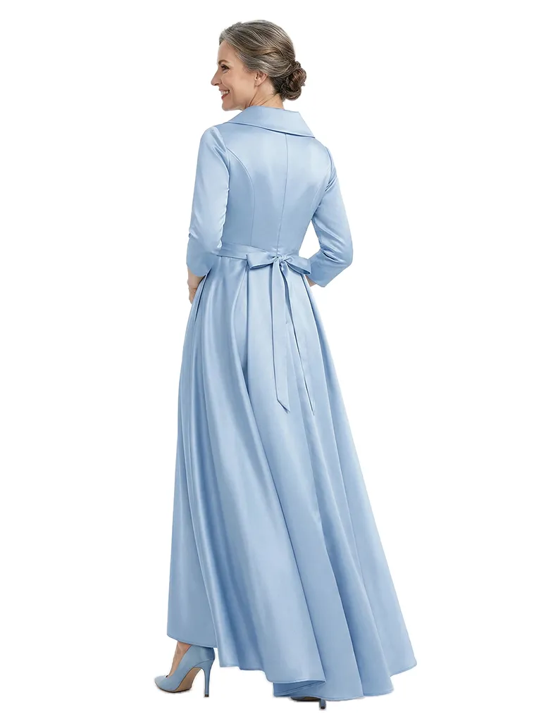 ChicSew Unique Silky Satin Mother Of The Bride Dress High-Low A-Line Gown With Long Sleeves sold by ChicSew product image thumbnail 3