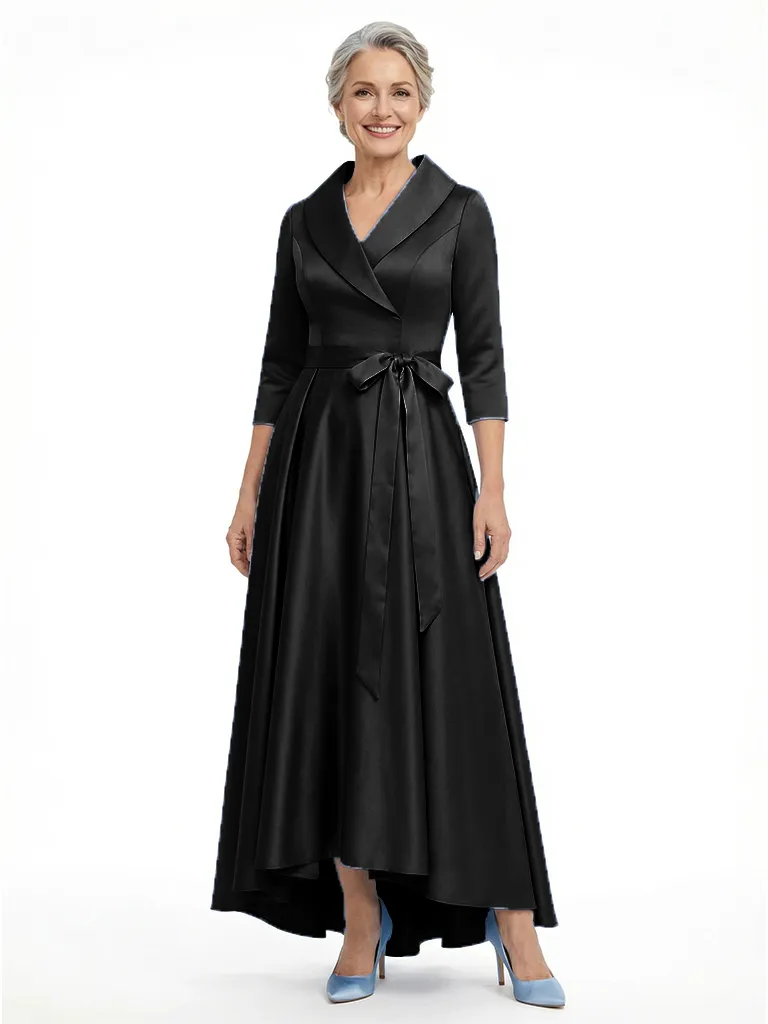 ChicSew Unique Silky Satin Mother Of The Bride Dress High-Low A-Line Gown With Long Sleeves sold by ChicSew product image thumbnail 4