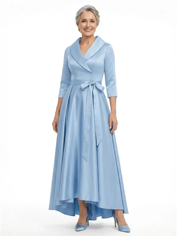 ChicSew Unique Silky Satin Mother Of The Bride Dress High-Low A-Line Gown With Long Sleeves made by ChicSew