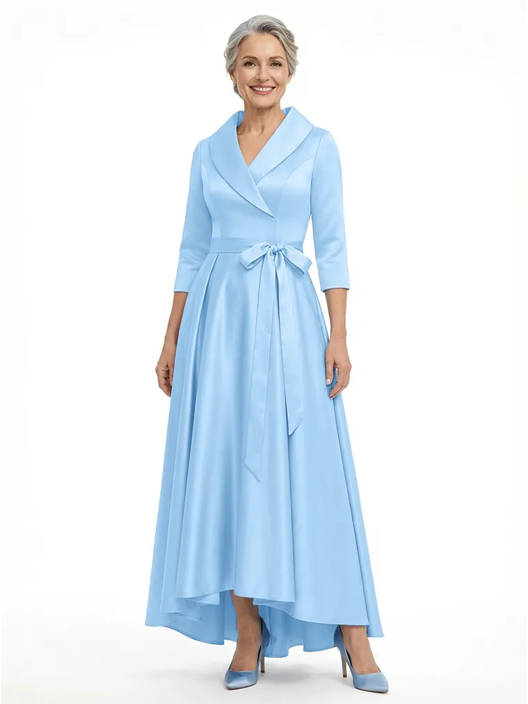 ChicSew Unique Silky Satin Mother Of The Bride Dress High-Low A-Line Gown With Long Sleeves sold by ChicSew product image thumbnail 5