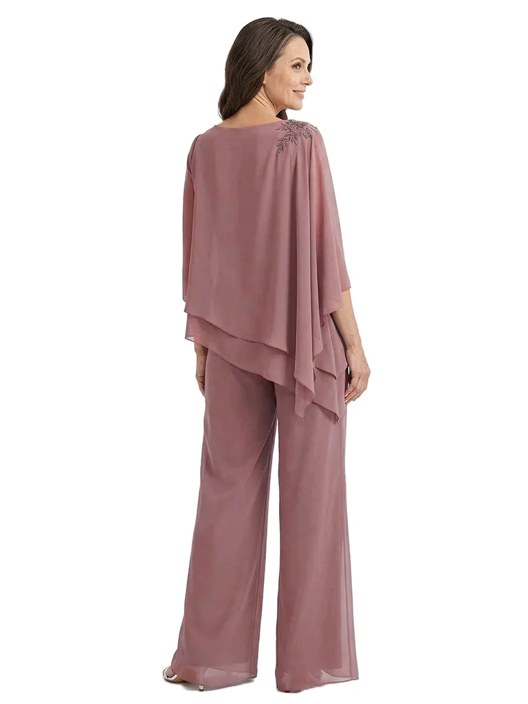 ChicSew Round Neck Chiffon Long Sleeves Mother of The Bride Two Piece Pantsuit sold by ChicSew product image thumbnail 3