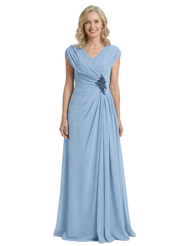 ChicSew Fancy Ruched Mother Of The Groom Dress V-Neck Sleeveless A-Line Gown sold by ChicSew