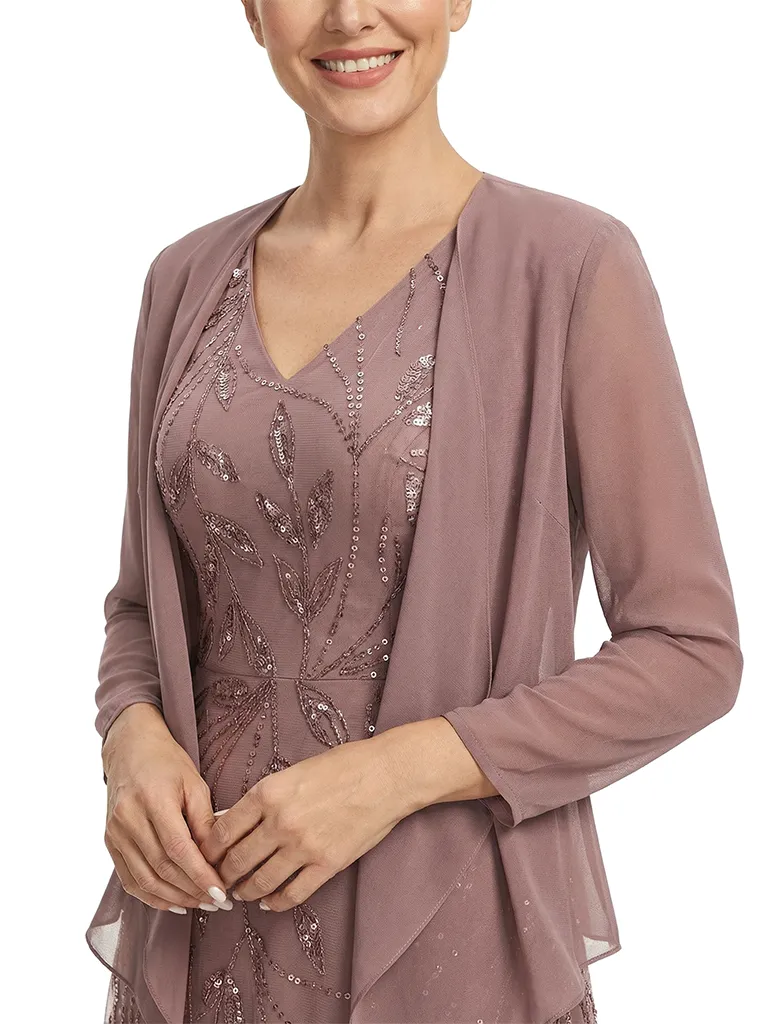 ChicSew V-Neck Lace Long Sleeve A-Line Chiffon Mother of the Bride Dresses And Jacket sold by ChicSew product image thumbnail 2