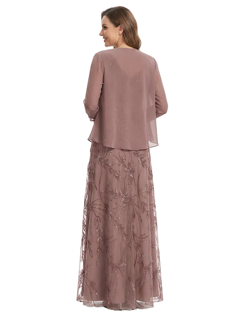 ChicSew V-Neck Lace Long Sleeve A-Line Chiffon Mother of the Bride Dresses And Jacket sold by ChicSew product image thumbnail 3