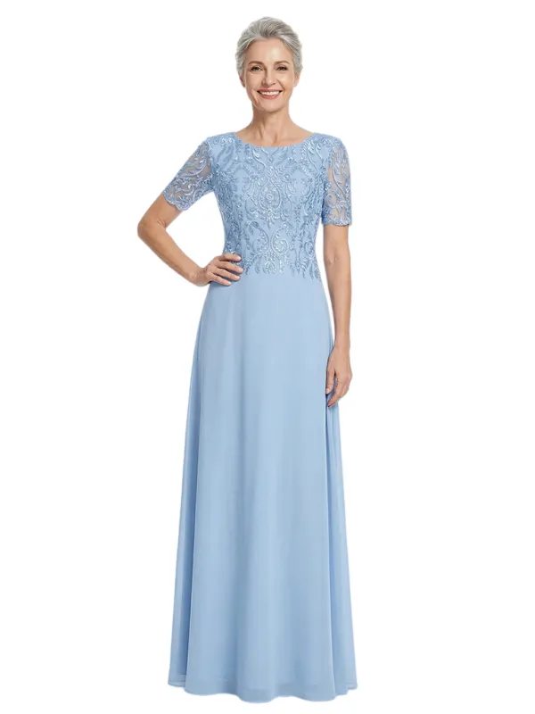 ChicSew Jewel Short Sleeve Lace Applique A-Line Floor Length Chiffon Mother Of The Bride Dress made by ChicSew