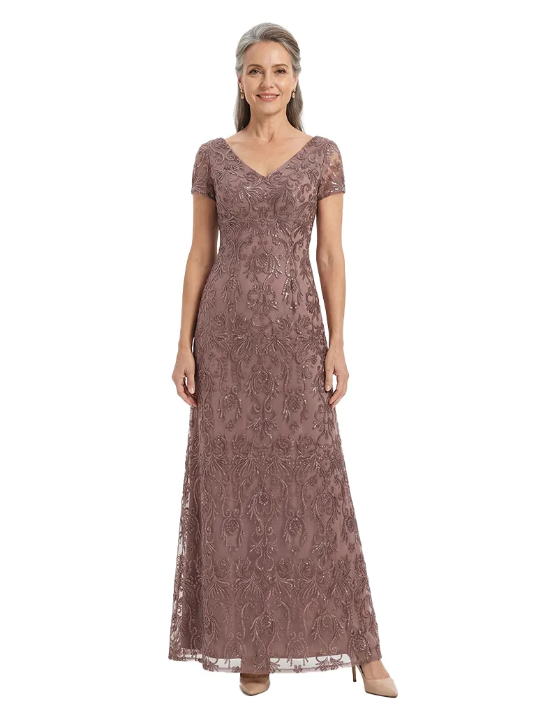 ChicSew V Neck Cap Sleeve Embroidered Lace Bodice Chiffon Formal Gown sold by ChicSew
