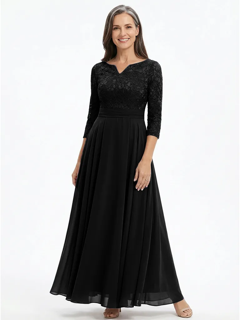 ChicSew V-Neck 3/4 Sleeve Embroidered Lace Ruched Waist A-Line Chiffon Mother of the Bride Dresses sold by ChicSew product image thumbnail 4