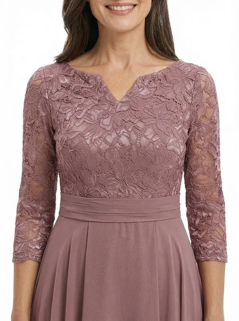 ChicSew V-Neck 3/4 Sleeve Embroidered Lace Ruched Waist A-Line Chiffon Mother of the Bride Dresses sold by ChicSew product image thumbnail 2