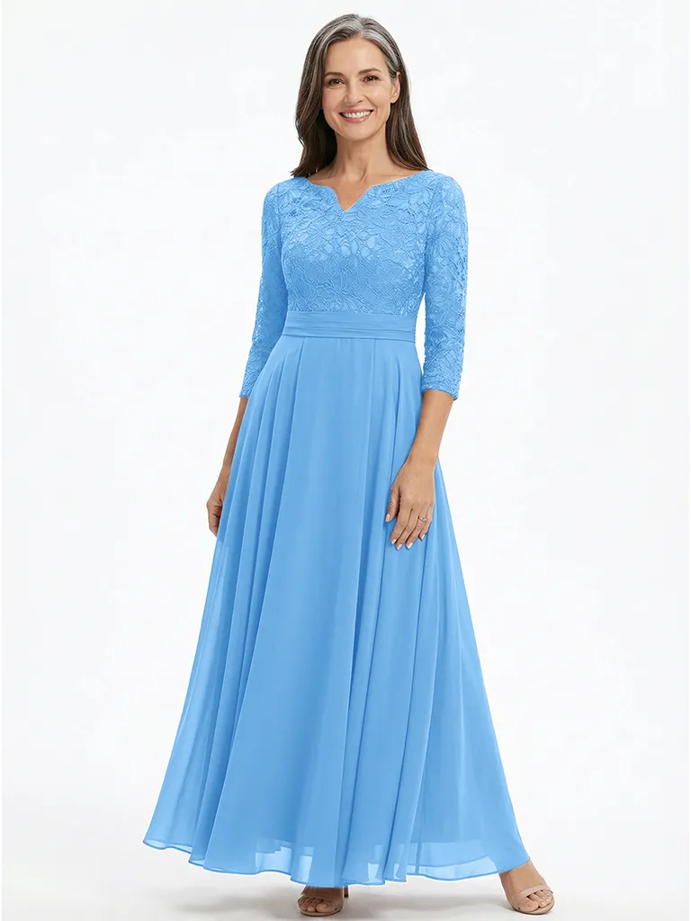 ChicSew V-Neck 3/4 Sleeve Embroidered Lace Ruched Waist A-Line Chiffon Mother of the Bride Dresses sold by ChicSew product image thumbnail 5