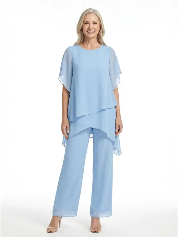ChicSew Classy Flutter Sleeves Chiffon Mother Of The Groom Pant Suit made by ChicSew