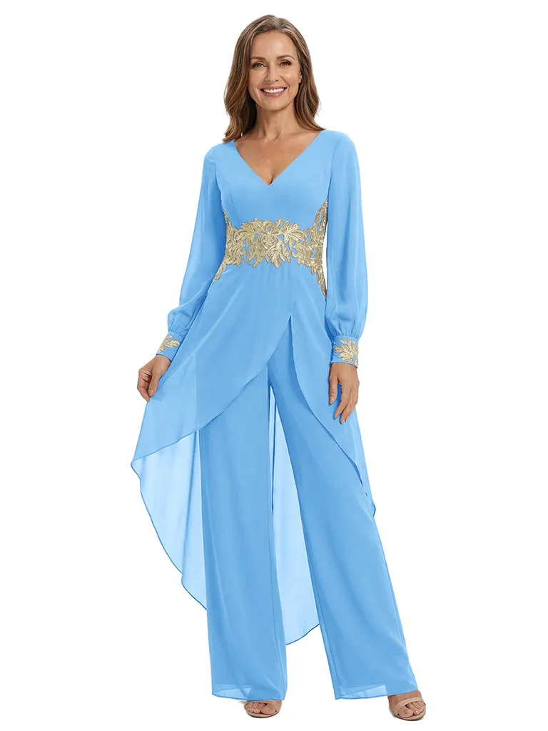 ChicSew Long Sleeves Jumpsuit For Mother Of The Bride V-Neck Lace Chiffon PantSuit sold by ChicSew product image thumbnail 5