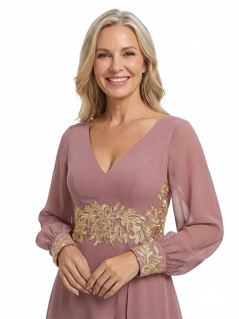 ChicSew Long Sleeves Jumpsuit For Mother Of The Bride V-Neck Lace Chiffon PantSuit sold by ChicSew product image thumbnail 2