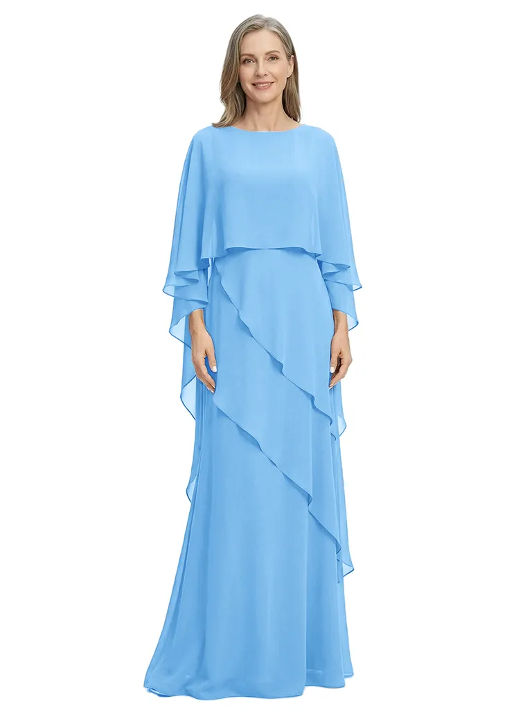 ChicSew Elegant Layered Chiffon Capelet Mother Of The Bride Gown Floor Length A-Line sold by ChicSew product image thumbnail 5