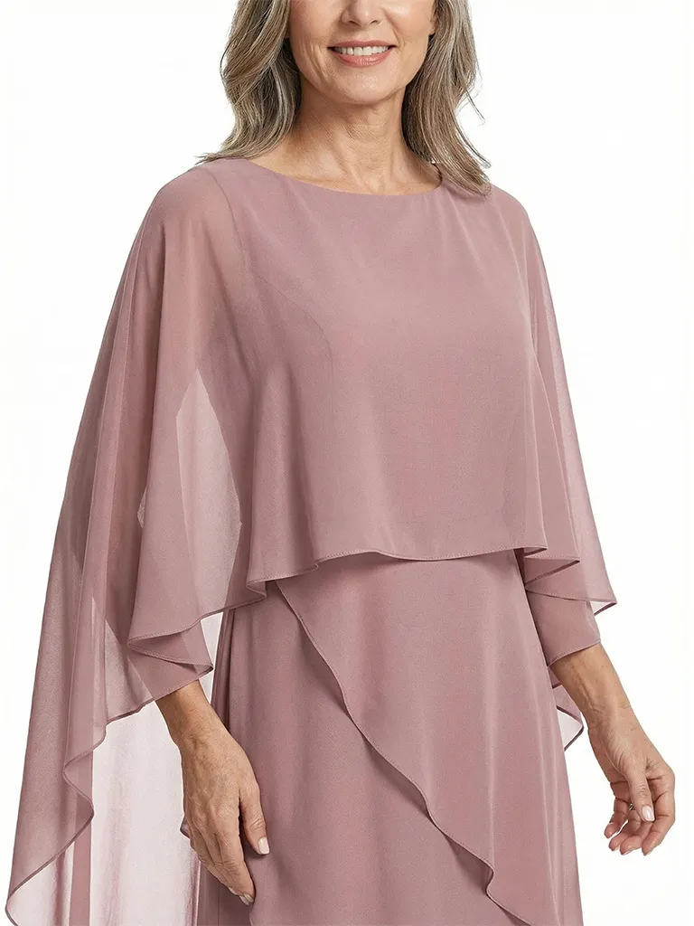 ChicSew Elegant Layered Chiffon Capelet Mother Of The Bride Gown Floor Length A-Line sold by ChicSew product image thumbnail 2