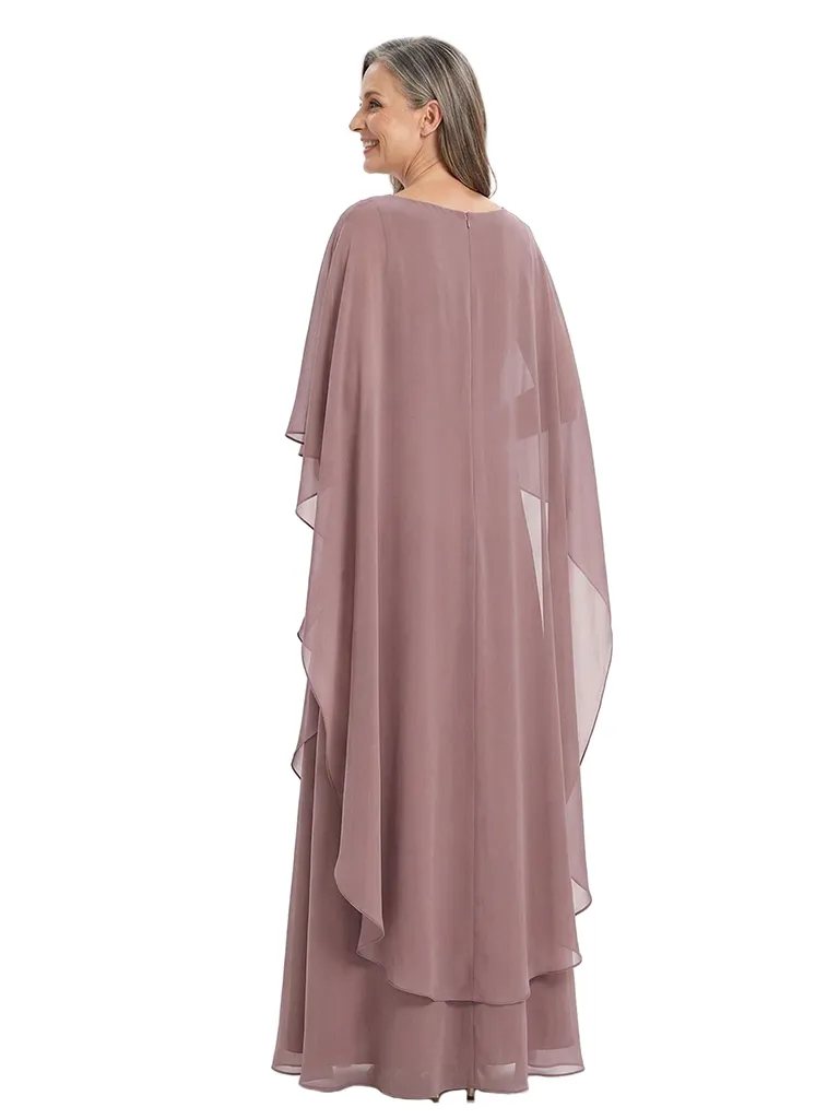 ChicSew Elegant Layered Chiffon Capelet Mother Of The Bride Gown Floor Length A-Line sold by ChicSew product image thumbnail 3