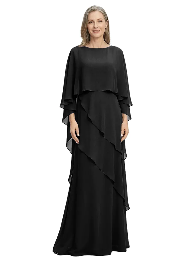 ChicSew Elegant Layered Chiffon Capelet Mother Of The Bride Gown Floor Length A-Line sold by ChicSew product image thumbnail 4