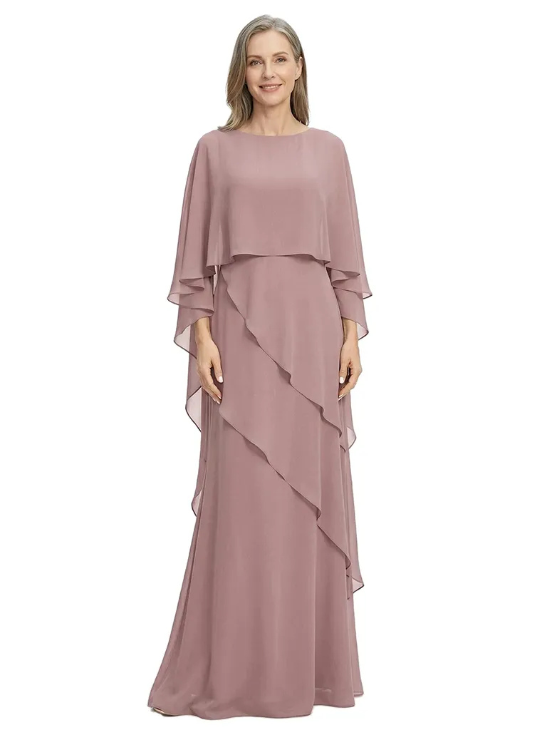 ChicSew Elegant Layered Chiffon Capelet Mother Of The Bride Gown Floor Length A-Line sold by ChicSew