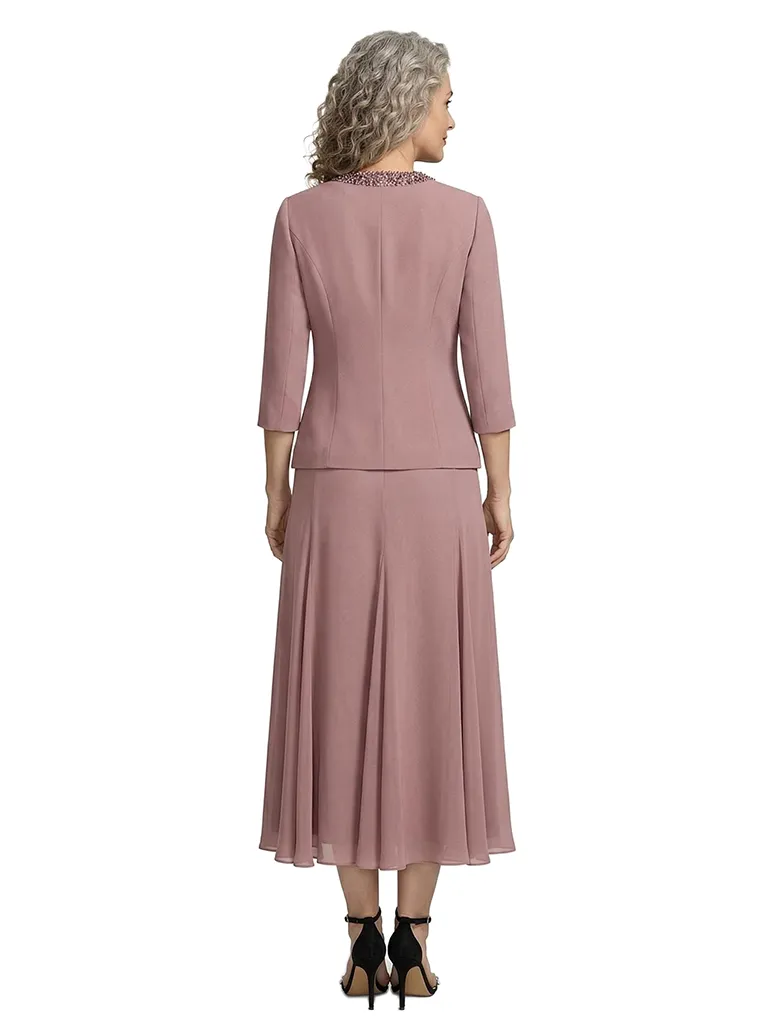 ChicSew Chiffon A-Line Short Mother Of The Groom Dress With Jacket Beaded Neckline sold by ChicSew product image thumbnail 3