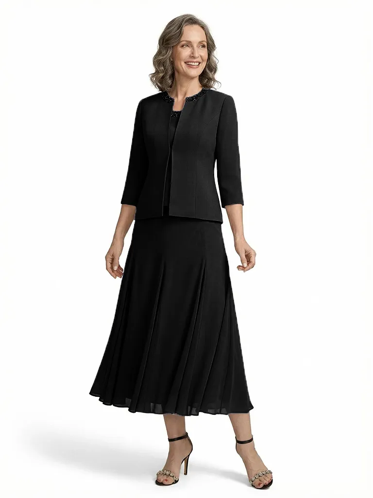 ChicSew Chiffon A-Line Short Mother Of The Groom Dress With Jacket Beaded Neckline sold by ChicSew product image thumbnail 4