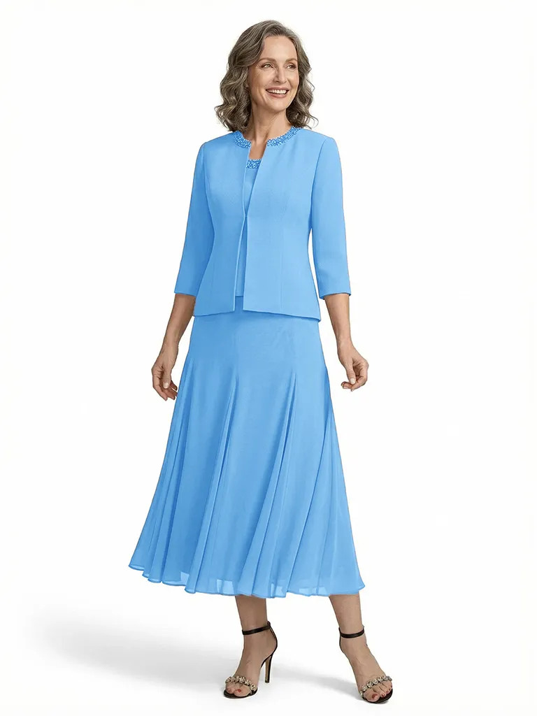 ChicSew Chiffon A-Line Short Mother Of The Groom Dress With Jacket Beaded Neckline sold by ChicSew product image thumbnail 5